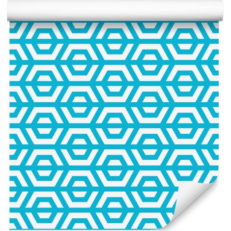 Carta da parati con motivo geometrico color celadon e turchese per soggiorno e camera da letto, 50x1000 cm. (1/5)