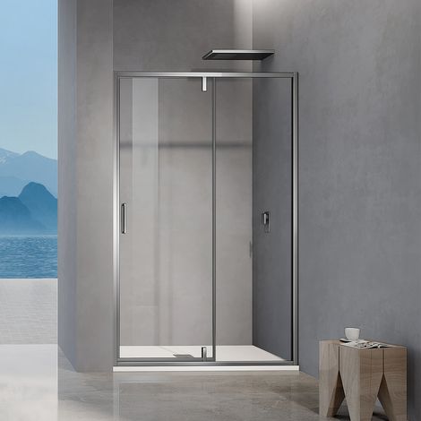 GRAND VERRE Porte de douche pivotante avec élément fixe et cadre en aluminium chromé 90x195 (1/5)