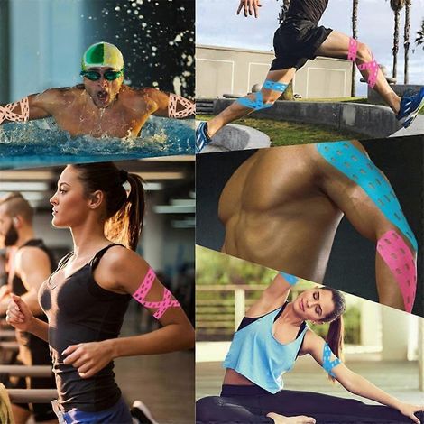Bande de kinésiologie perforée, en latex élastique, bande sportive respirante, bande de soulagement des douleurs musculaires, bande de fitness A (1/5)