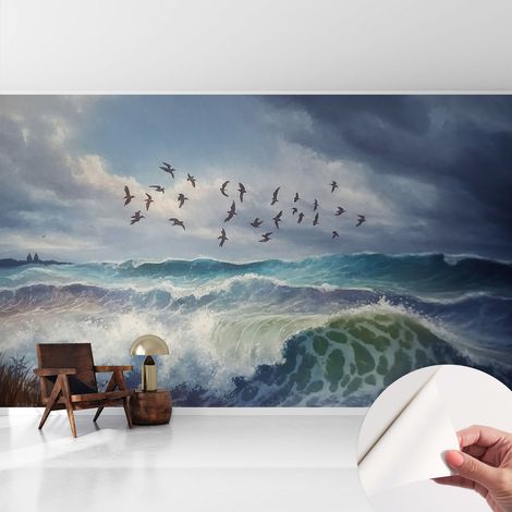 Carta da parati autoadesiva - fotomurale - decorazione parete - stile elegante - decorazione casa - Onde marine 416x254 cm (1/5)