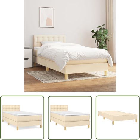The Living Store Sommier à lattes de lit avec matelas Crème 100x200 cm Tissu - Lit Plateforme - Lit Double - Literie - Matelas À Ressorts Ensachés - Têtière Ajustable (1/5)