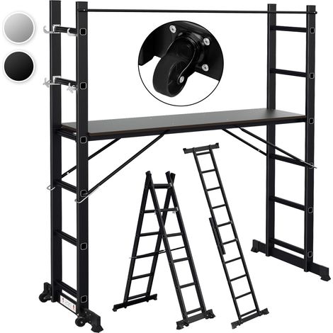 Jiubiaz Arbeitsgerüst Alu Mehrzweckleiter 2x6 Stufen Multifunktionsleiter A-Rahmenleiter Multigerüst Baugerüst bis 150kg,Schwarz