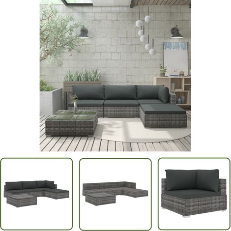 The Living Store 5-tlg. Garten-Lounge-Set mit Auflagen Poly Rattan Grau - Gartenmöbel - Loungemöbel - Rattanmöbel - Outdoormöbel - Balkonmöbel (1/5)