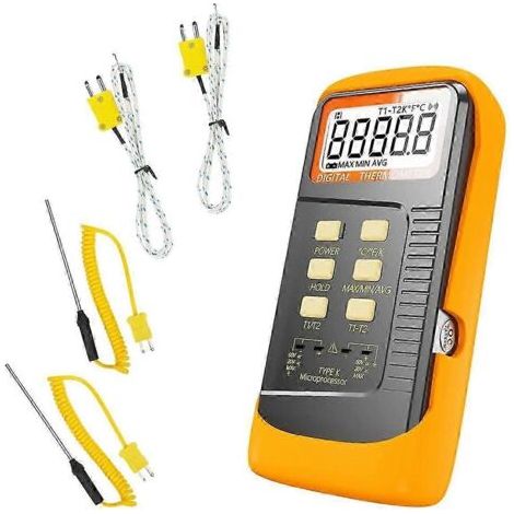 Thermomètre de type K à deux canaux - Portable - Plage de température : -50 °C à 1370 °C (Noir/Bleu) (1/5)