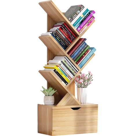 Étagère de rangement au sol pour étudiants, en forme d'arbre, économique et simple, petite bibliothèque avec tiroirs de rangement. (1/5)