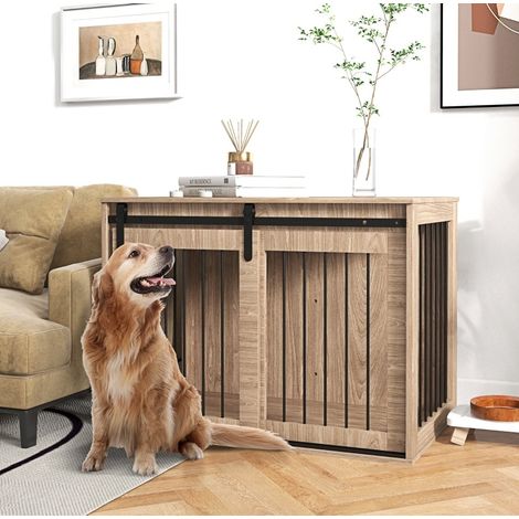 Gabbia per cani bloccabile effetto legno, stile rustico, 98 x 58 x 61 cm, noce/nero (1/5)