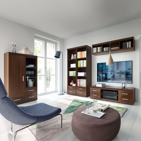 Wohnwand Set mit Vitrinenschrank Nussbaum IMPERIA-129 (1/5)