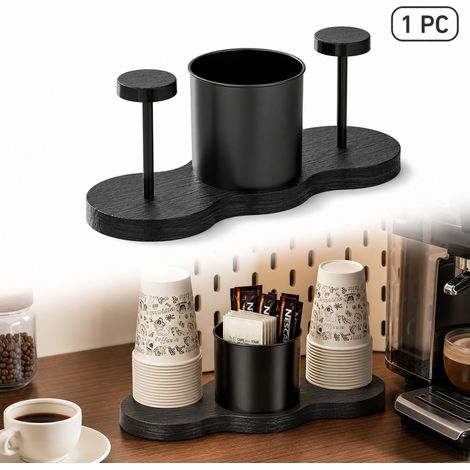 1 Pièce, Couleur Noire, Porte-Gobelets Distributeur en Bois, pour Cuisine, Bureau (1/5)