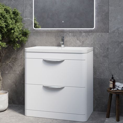 Oslo Gloss White 800mm 2 Drawer Vanity Unit with Leni Basin - 800mm - Oslo Standard Handle