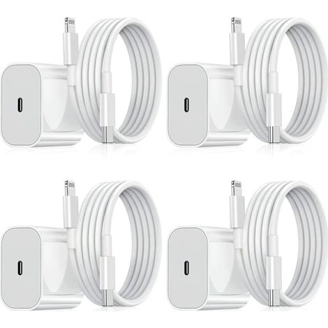 4er-Pack iPhone-Ladegerät – Schnellladegerät – Adapter + 2 Meter Datenkabel 20W Lightning, Weiß, 4er-Pack (iPhone 4er-Pack, Lightning 4er-Pack) (1/5)