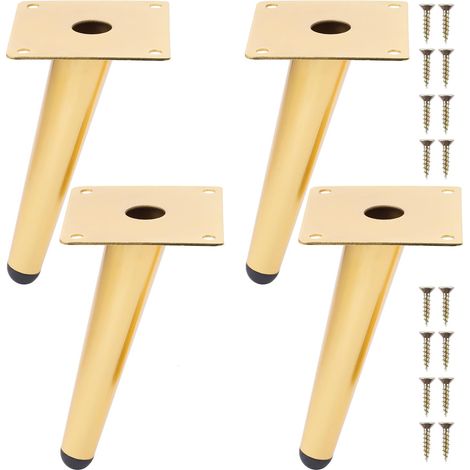 Pieds de Meuble Métal Oblique Cône 4Pcs - Pieds de Table, Canapé, Armoire, Chaise (Hauteur 15cm, Doré)