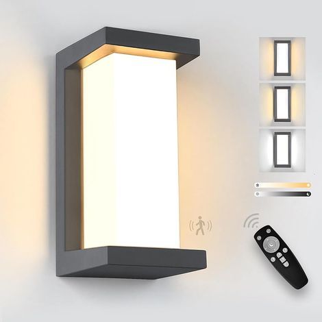 Lampe d'Extérieur avec Détecteur de Mouvement, LED 18W Applique d'Extérieur avec Télécommande, IP65 Applique Moderne Etanche Intérieur, 3000-6500K Lampe d'Extérieur pour Jardin, Anthracite (1/5)