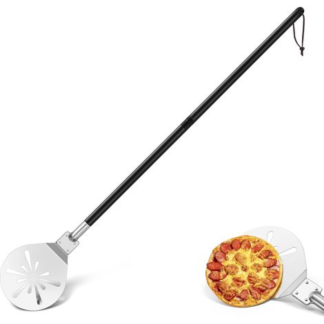 Pelle à pizza, 9 pouces acier inoxydable perforé pelle à pizza, accessoire en métal outil avec poignée amovible, surface lisse et sûr pour le four, 9 pouces (1/5)