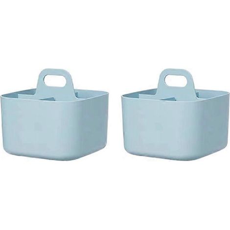 Lot de 2 paniers de rangement empilables en plastique avec poignée, bleus (1/4)