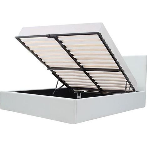 MARTIN Lit adulte 140 x 190 cm + coffre de rangement - Simili blanc - Sommier inclus (1/5)