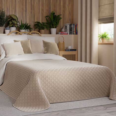 Colcha Velvi de 220x240 cm - color crema oscuro con estampado geométrico (1/5)
