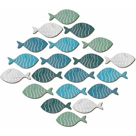 Lot de 20 décorations murales en bois en forme de poissons pour intérieur de style côtier (1/4)