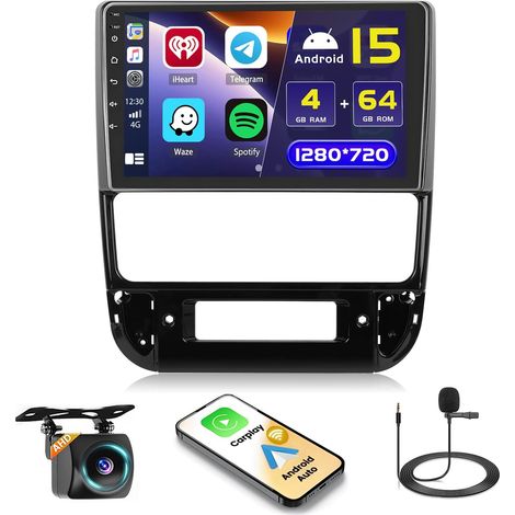 4+64GB Android 15 Autoradio pour 406 1999-2004 avec Carplay sans Fil Android Auto, 9 Pouces Écran Tactile avec GPS Bluetooth WiFi FM/RDS caméra de recul (1/5)