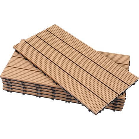 SWANEW Piastrelle in legno WPC 6x piastrelle per terrazza ciascuna 60 x 30 x 2,2 cm, teak, 1 m² Piastrelle a clic WPC, piastrelle per balcone resistenti alle intemperie (1/5)