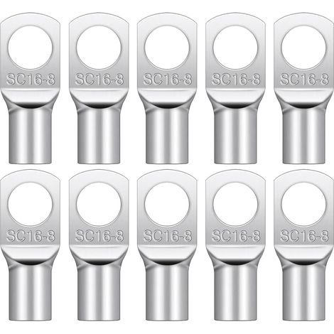 10 PCS Copper Wire Lugs, M8 Bolt Hole for SC16-8 Copper Tube Battery Cable Ends, Battery Terminals Connectors (1/5)