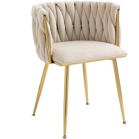 Set de 2 sillas de comedor de terciopelo marfil con patas de metal dorado (1/5)
