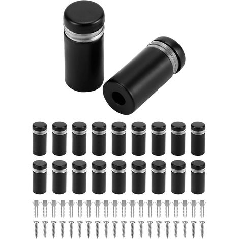 20 tornillos publicitarios de acero inoxidable de 12 x 25 mm, soportes para paneles de vidrio montados en la pared, para publicidad con tornillos, color negro (1/5)