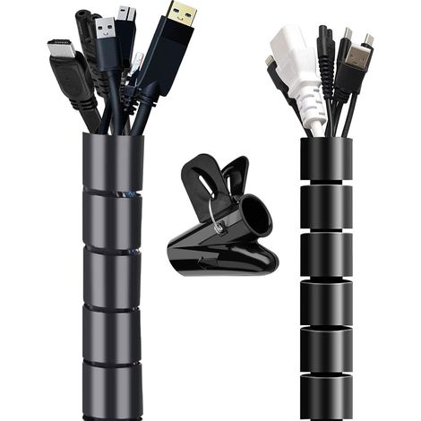 Cache Cable 23m Gaine Electrique pour Cable Management ou Cacher Les câbles,Range Câble pour Le Bureau et la Maison TV/USB/Ordinateur/Audio,1 Clip de Guidage de câble 22mm+28mm, Noir,Coupe Bricolage (1/5)