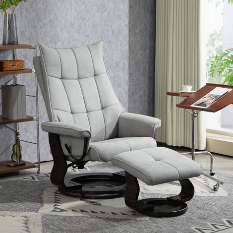 Sillón reclinable con reposapiés, giratorio, con aspecto de terciopelo, respaldo regulable, hasta 150 kg, gris. (1/5)