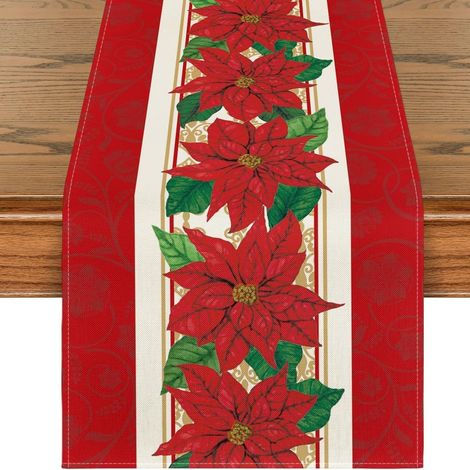 Chemin de table de Noël, nappe longue festive, imprimé style Noël, convient pour la maison, la salle à manger, le salon, la table à manger et la table basse - 180 x 30 cm (polyester) - 31