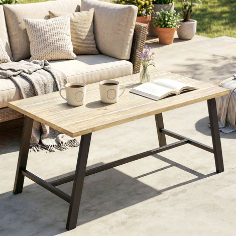 Table basse extérieure table d’appoint rectangulaire en métal table effet bois - Dimensions: 100x55 cm - Couleur: Marron
