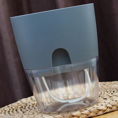 Pot de fleurs décoratif en plastique avec corde en coton et arrosage automatique, gris, 15,3 cm de diamètre, idéal pour plantes d'intérieur et d'extérieur, fleurs et herbes aromatiques. (1/5)
