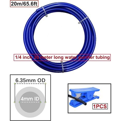 20 m Water Supply Hose 1/4 Inch Tube Fridge Water Purifiers Quick Connect Fittings for Refrigerator and Ice Machine Reverse Osmosis Water Systems - Blue (1/3)