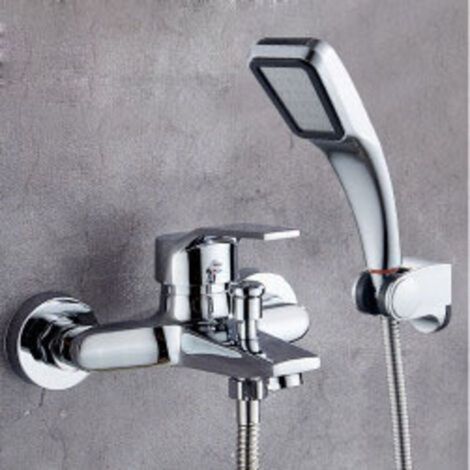 Robinet de baignoire avec douchette, robinet de baignoire cascade, 1 flexible, pour baignoire, argent