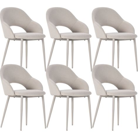 Lot de 6 chaises enveloppantes en tissu maille beige pieds métal crème - LAYANI (1/5)