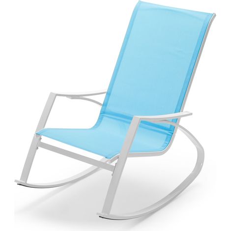Sedia a dondolo con braccioli color azzurro sedia relax per casa e giardino