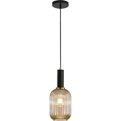 Suspension Moderne en Verre Strié avec Douille E27, Luminaire Suspendu pour Îlot de Cuisine, Salle à Manger, Chambre (Ambré, 13cm) (1/5)