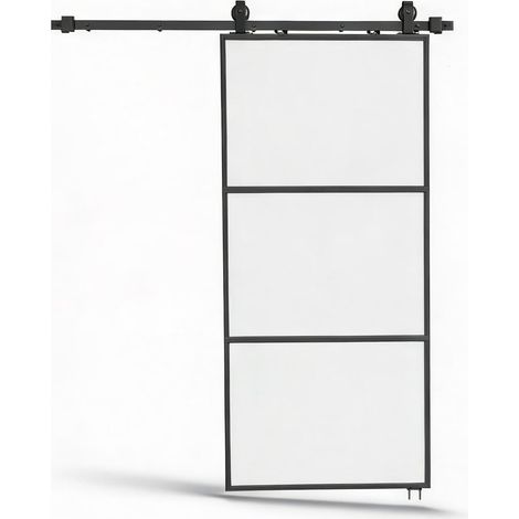 Porte coulissante applique acier et verre trempé satiné nero (1/5)