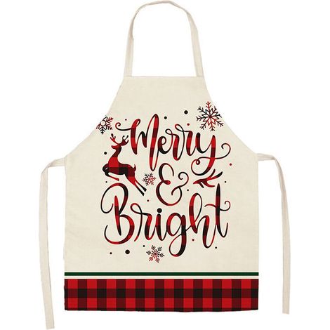 Tablier De Cuisine - 55 x 68 cm - En Lin - À Attacher - Pour Cuisiner Et Décorer Pendant Les Fêtes - 1 Pièce (1/5)
