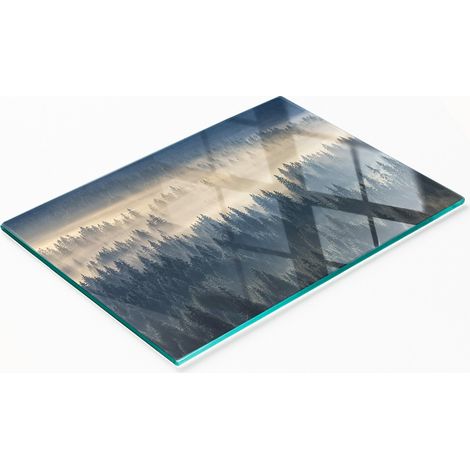 Tagliere da cucina in vetro temperato con grafica decorativa "Foresta Nebbiosa" 80x52 cm (1/5)