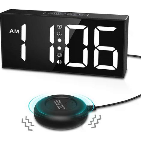 Réveil vibrant ORIA avec écran LED de 7,5 pouces, alarme puissante et fonction de vibration du matelas, convient aux personnes au sommeil profond et aux personnes malentendantes. (1/5)