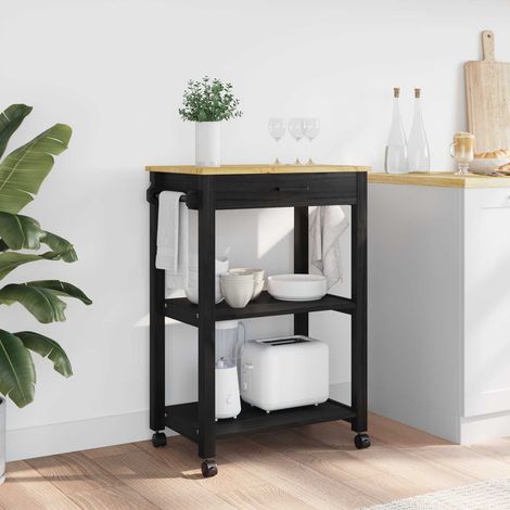 vidaXL Kitchen Trolley MONZA Black 60 x 40 x 88.5 cm Solid Pine Wood