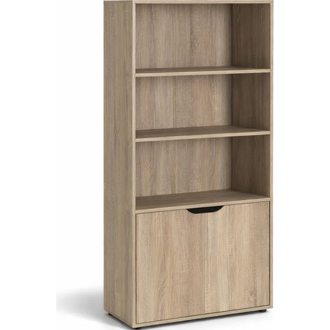 Multipurpose bookshelf with 2 doors - Orion91, natural color (119x60x29 cm), made of durable chipboard, featuring 2 adjustable shelves for efficient storage in your bedroom, office, or pantry, ideal b (1/5)