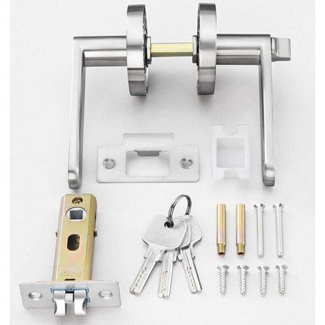 Poignée de porte à levier, serrure à levier de porte, poignée de porte intérieure avec serrure et clé, déverrouillage silencieux, antirouille, 60mm-DOU