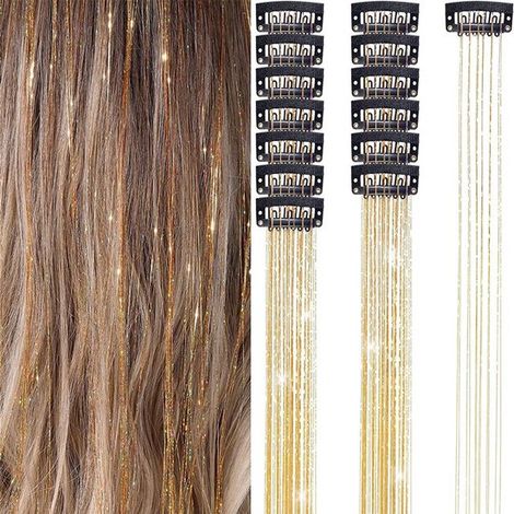 Lot de 12 extensions à paillettes - Extensions dorées à clips - 50 cm (1/5)