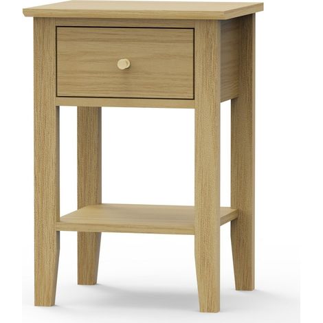 1 Drawer Bedside Table - Metal - L32 x W36 x H53 cm - Oak-Effect - Flat Packed