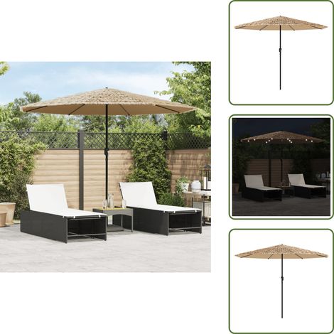 The Living Store Sonnenschirm mit LED und Stahlmast Braun 324x324x247 cm - LED-Beleuchtung