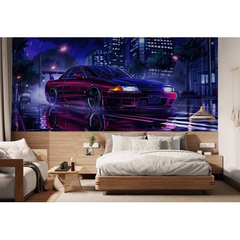 Papier peint Japon – Voiture sport JDM pluie néon - 150 x 250 cm (1/2)