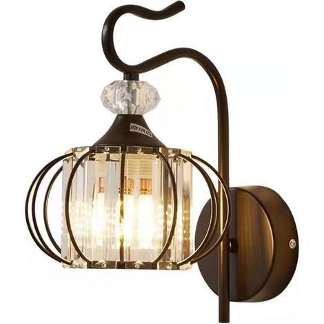 Lámparas de pared minimalistas modernas E27, aplique de pared con forma de farol de cristal transparente, aplique de pared para pasillo, aplique de noche para dormitorio (negro)