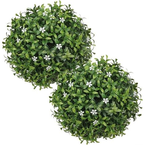 Boule de Buis Artificielle 25cm Extérieur Résistante UV(White Flower) (1/5)
