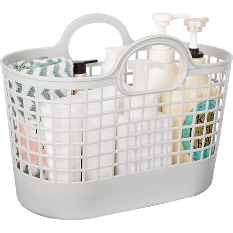 Panier de douche portable, sac de rangement souple en plastique avec poignées, organisateur de drainage, boîte de toilette pour salle de bain, chambre d'étudiant, gris essentiel (1/5)